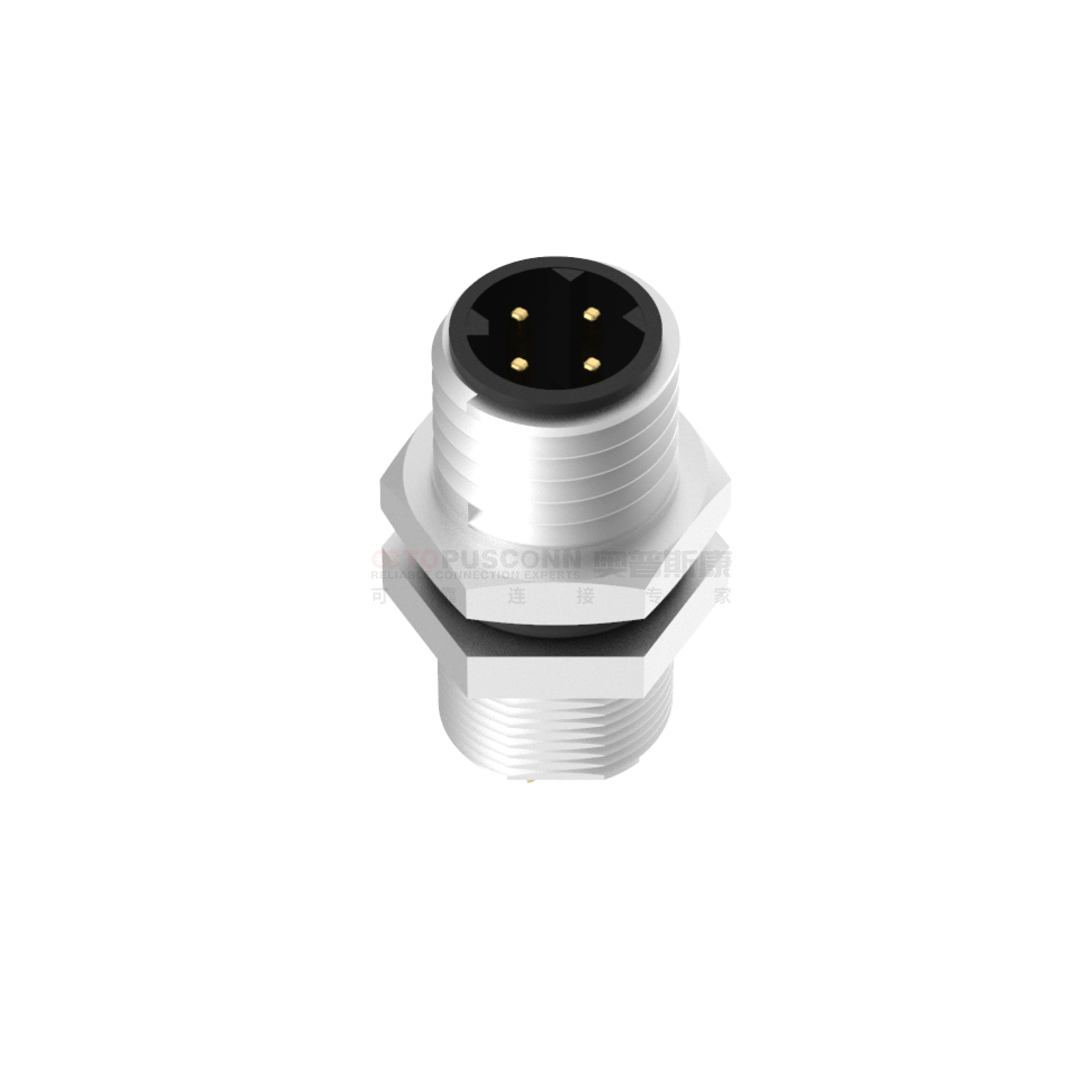 M8 D-Coded Connector Front Panel Mount 4-Pin Male Solder Type - OCTOPUSCONN