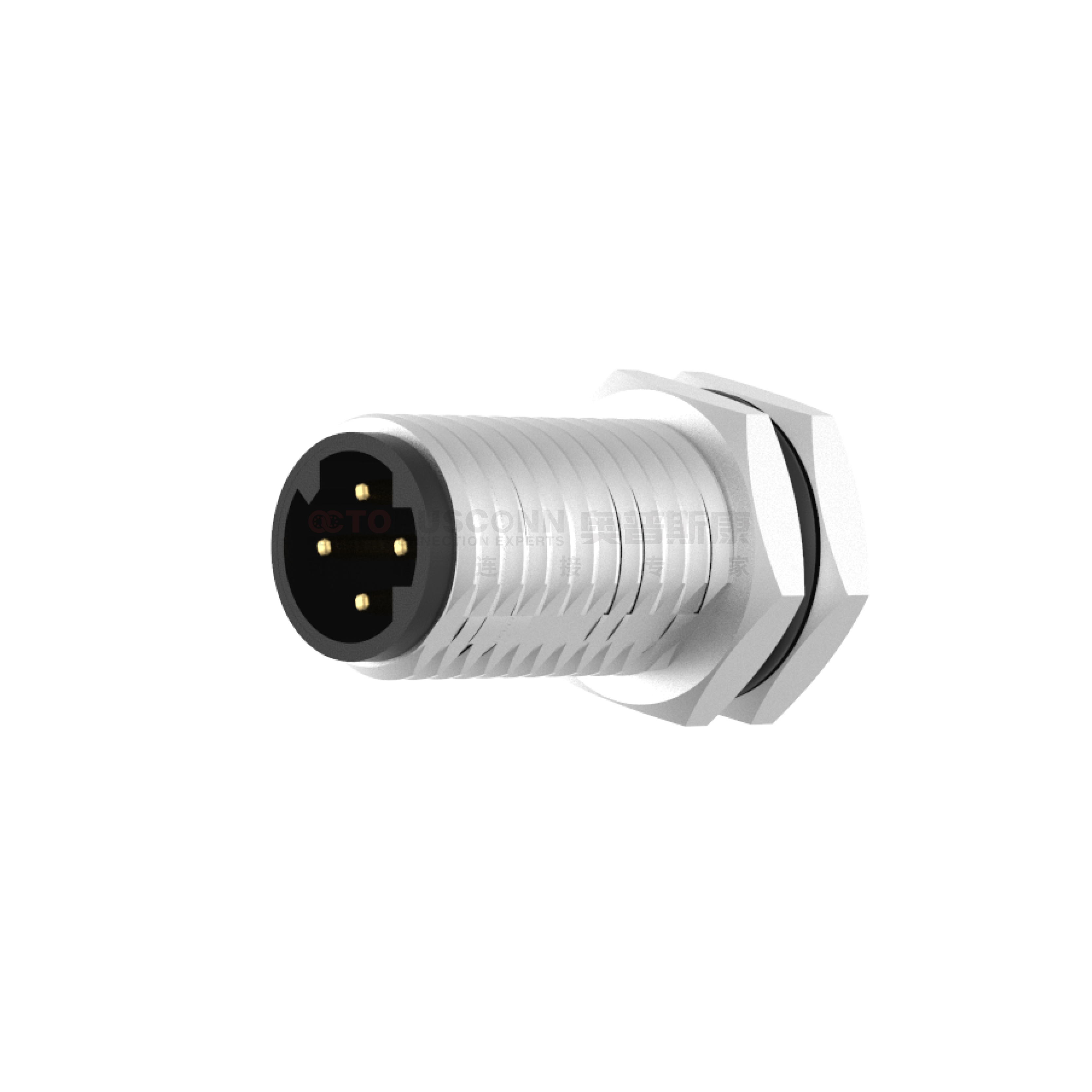 M8 D-Coded Connector Rear Panel Mount 4-Pin Male Solder Type - OCTOPUSCONN