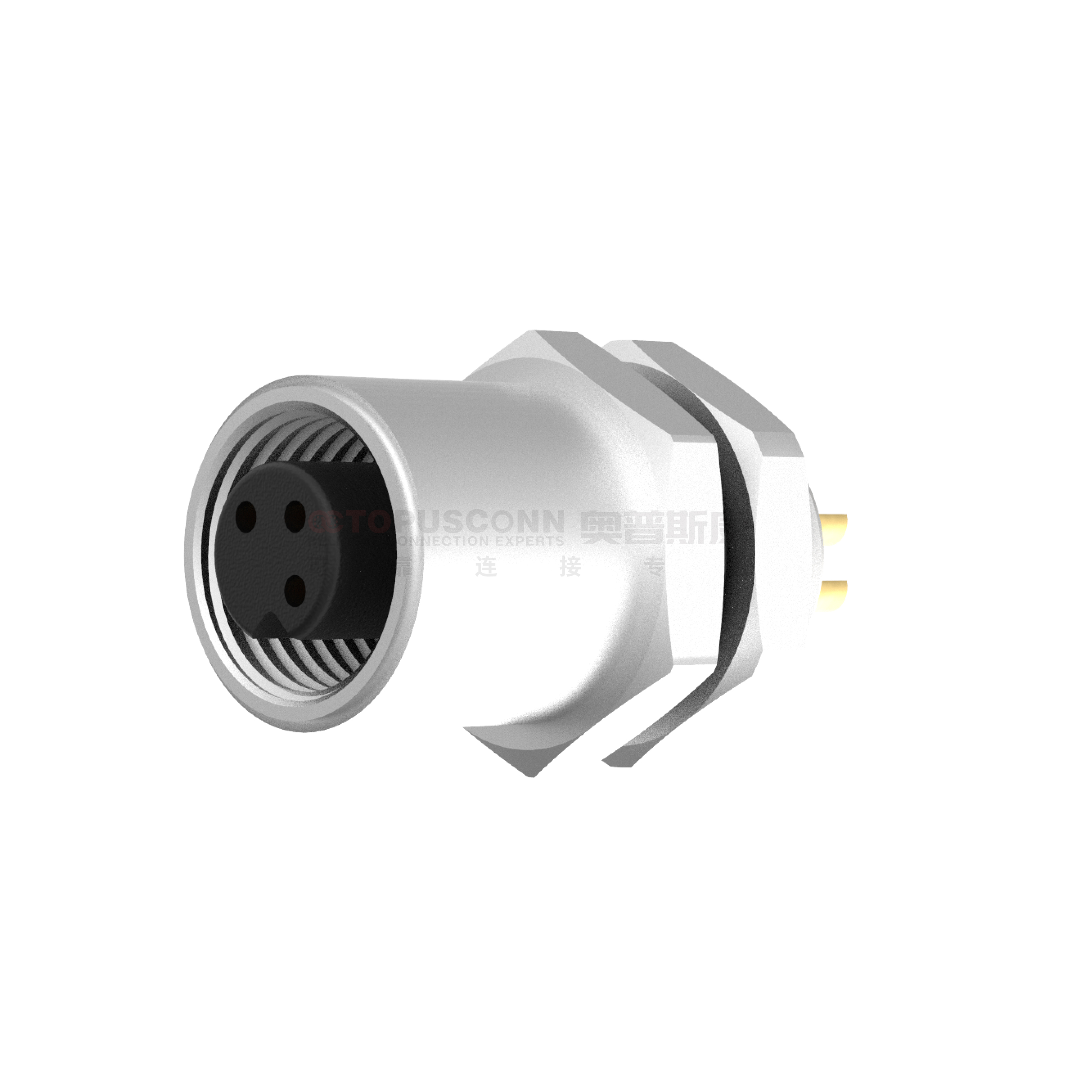 M5系列A编码连接器板前安装3-4PIN母头焊接式