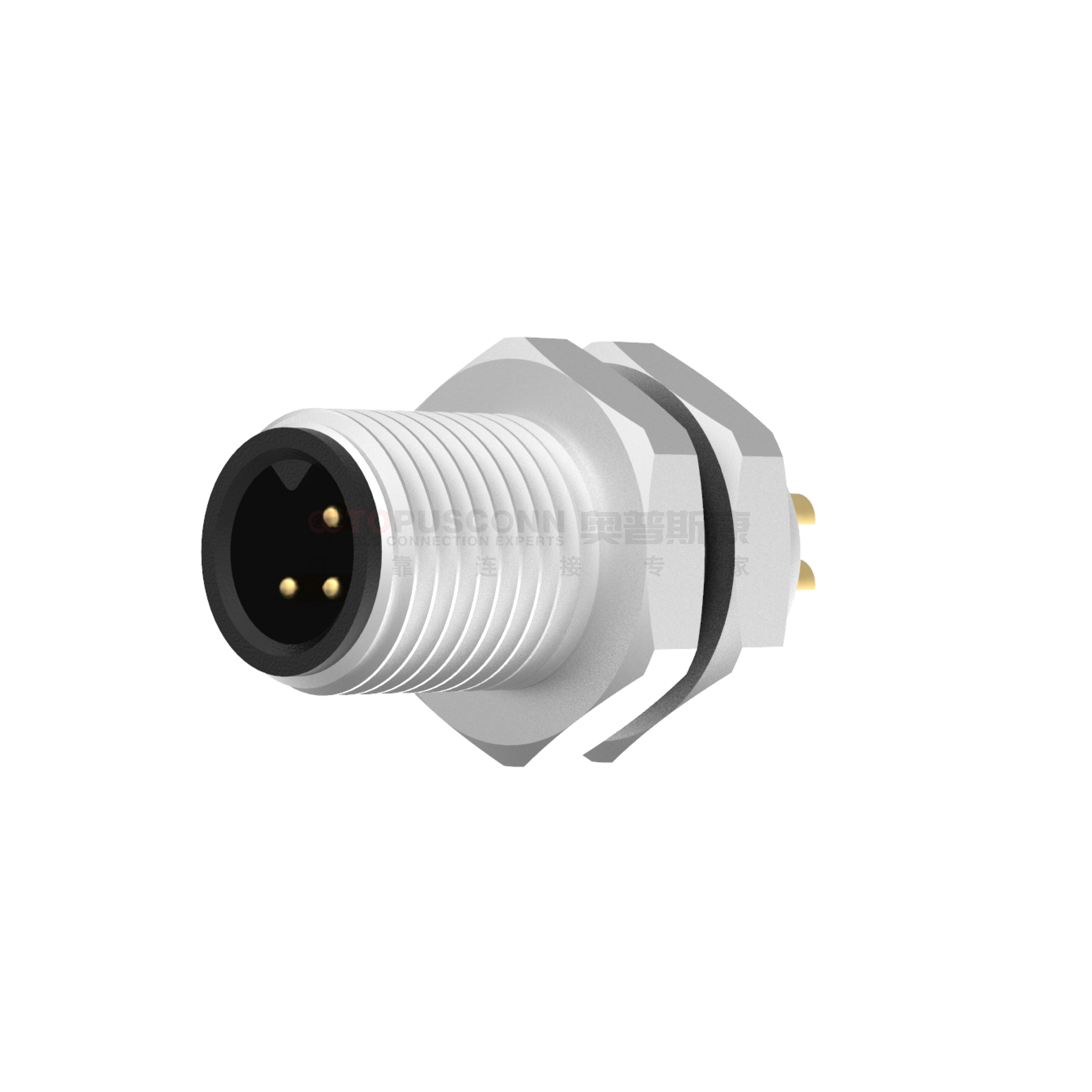 M5系列A编码连接器板后安装3-4PIN公头焊接式