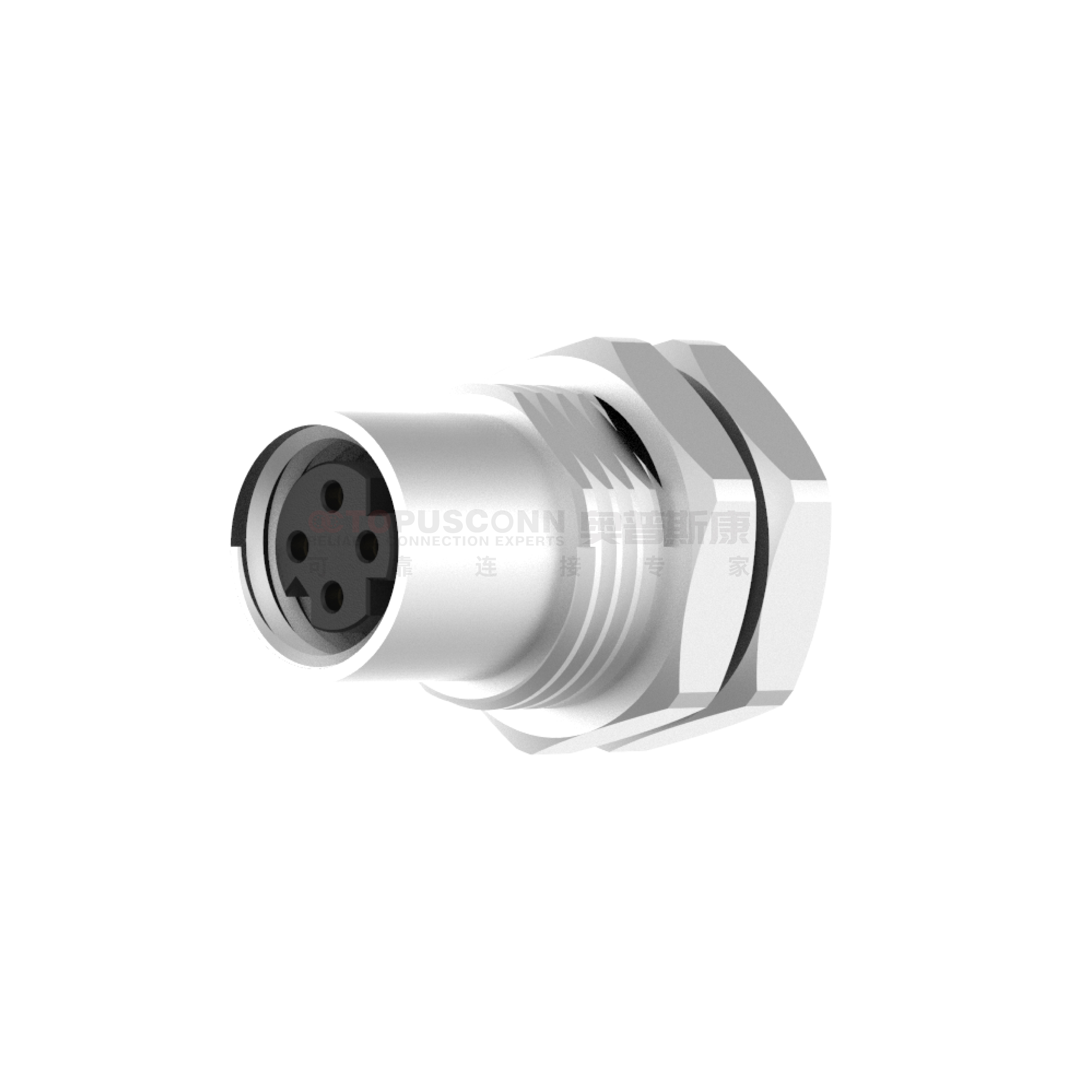 M8  D-Coded Connector Rear Panel Mount 4-Pin Female Solder Type