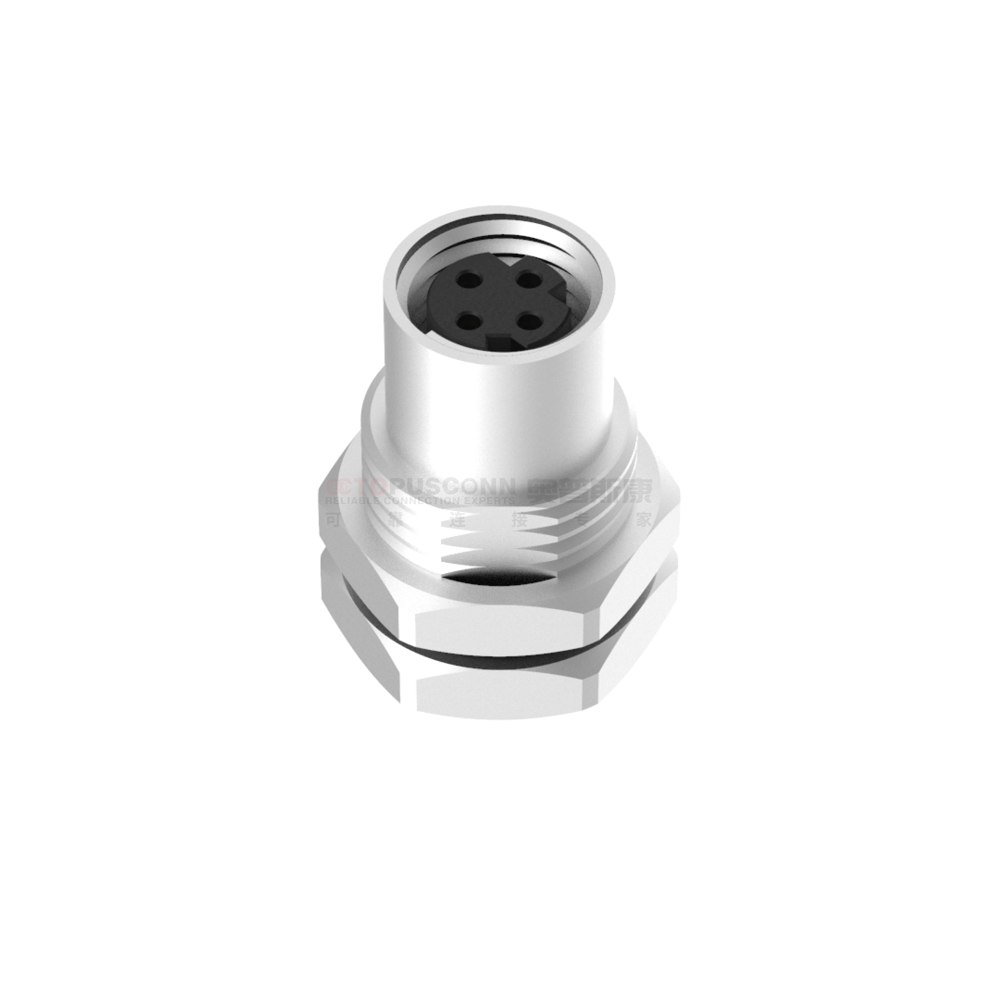 M8 D-Coded Connector Rear Panel Mount 4-Pin Female Solder Type ...