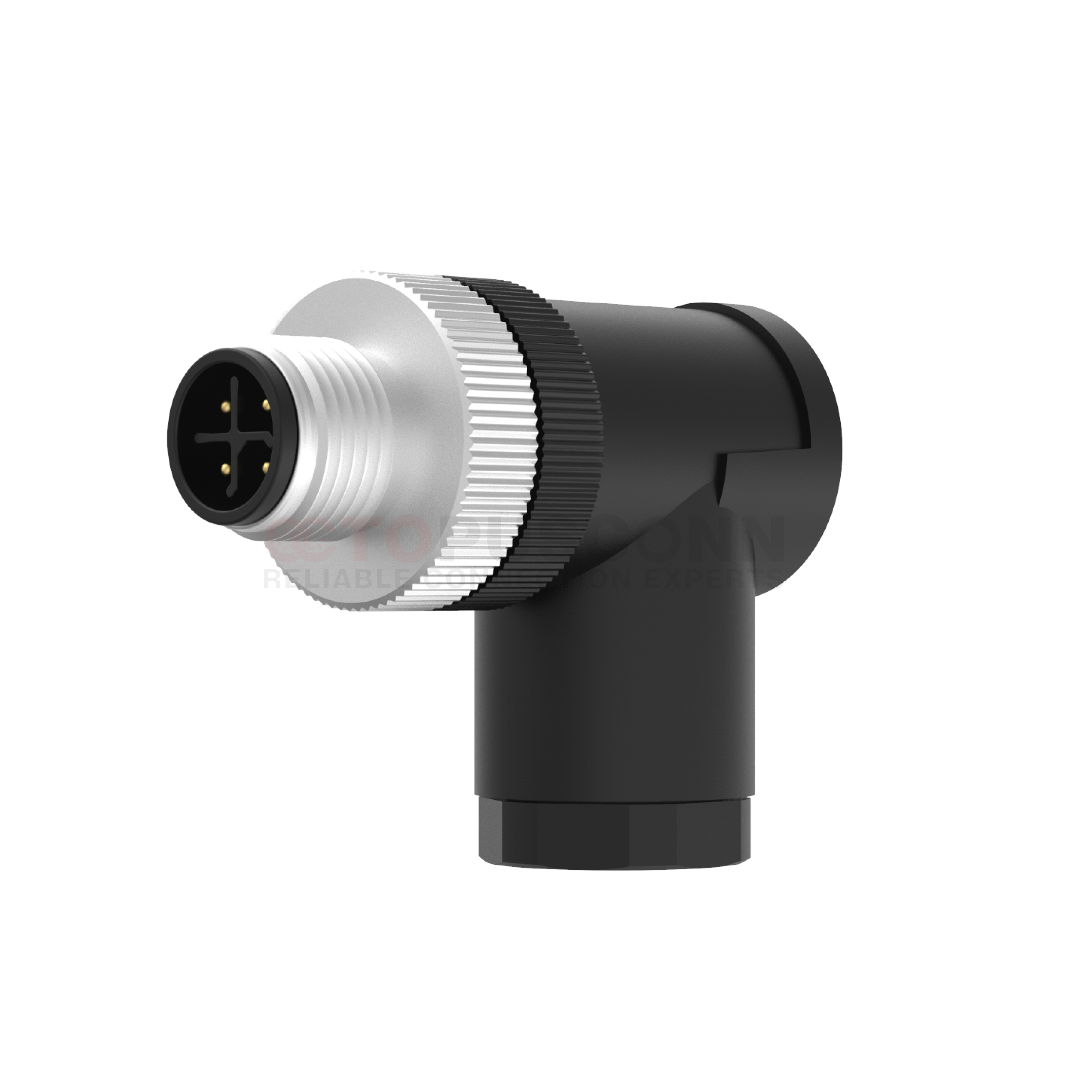 M12  S-Code Connector Right-Angle 90° Metal-Plastic Assembled 4 PIN Male Screw Mount Type