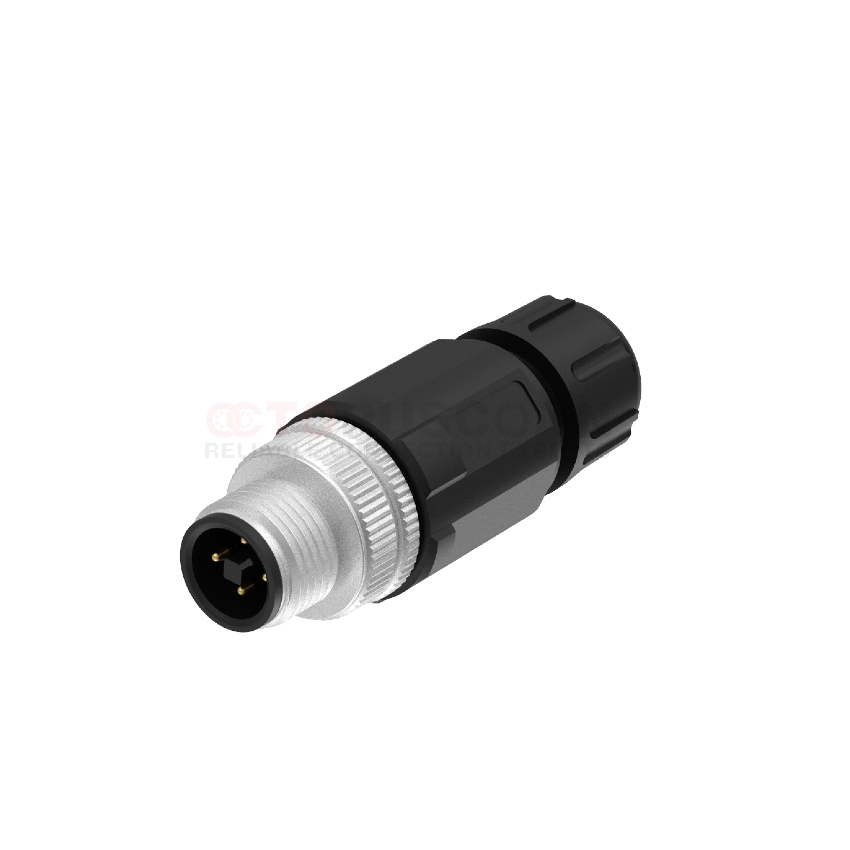 M12 T Coded Connectors Straight Plastic Assembled 4PIN Male Solder Type ...
