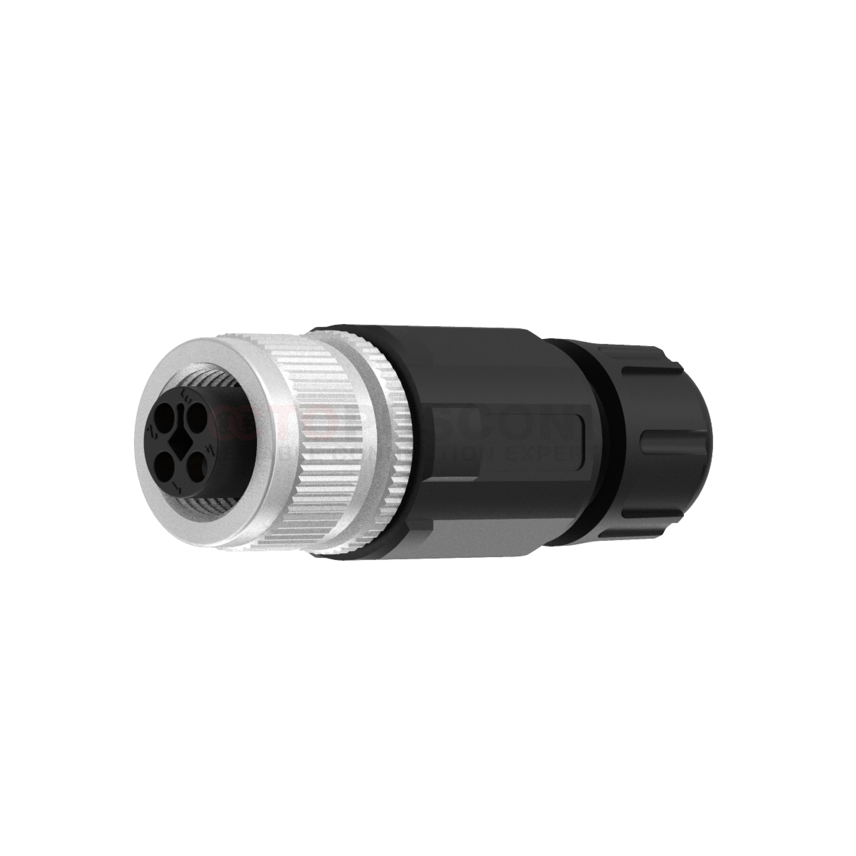 M12  T-Code Connector Straight Type Metal-Plastic Assembled 4 PIN Female Soldered Type