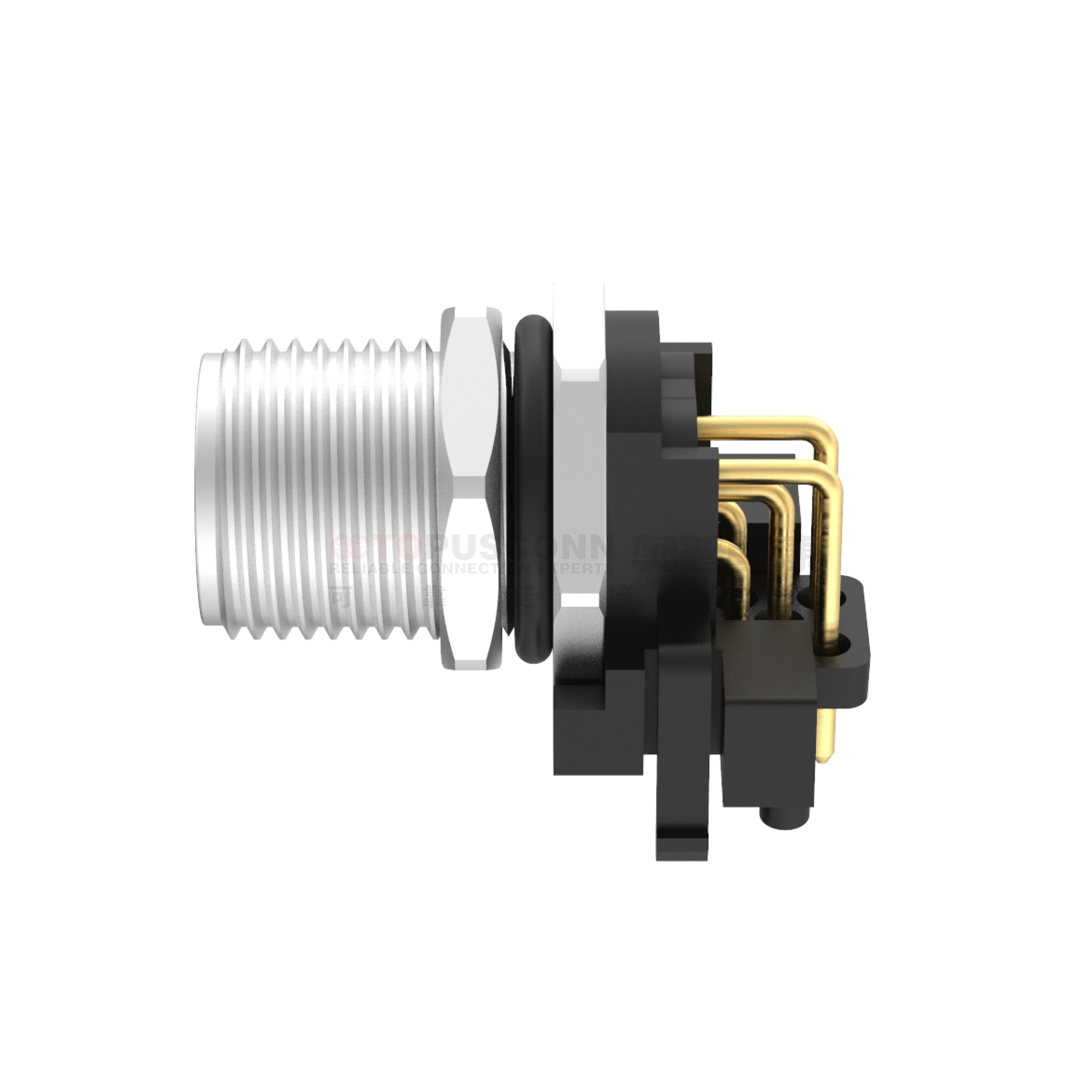 M12系列A编码连接器板后安装5PIN公头插板式M12*1 不带屏蔽
