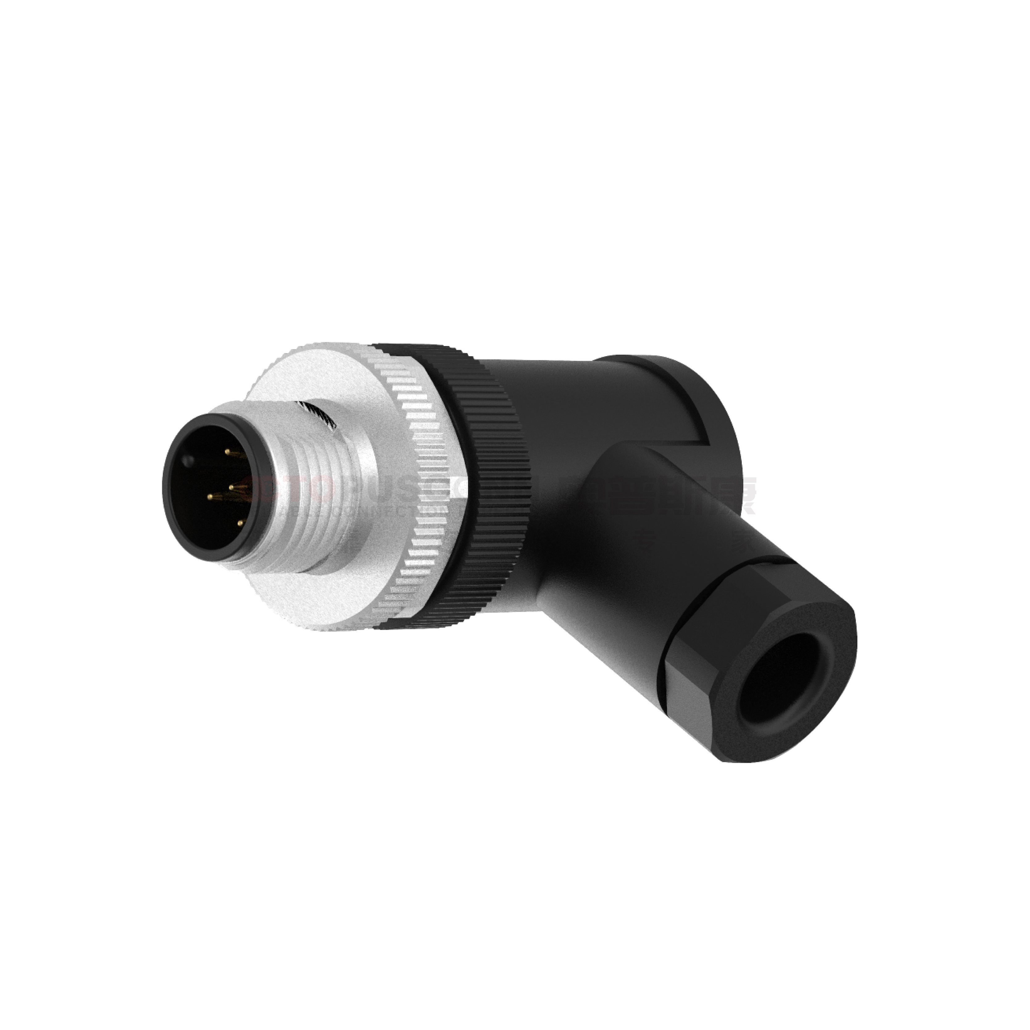 M12系列A编码连接器弯式金属塑胶组装2-8PIN公头螺钉式PG7