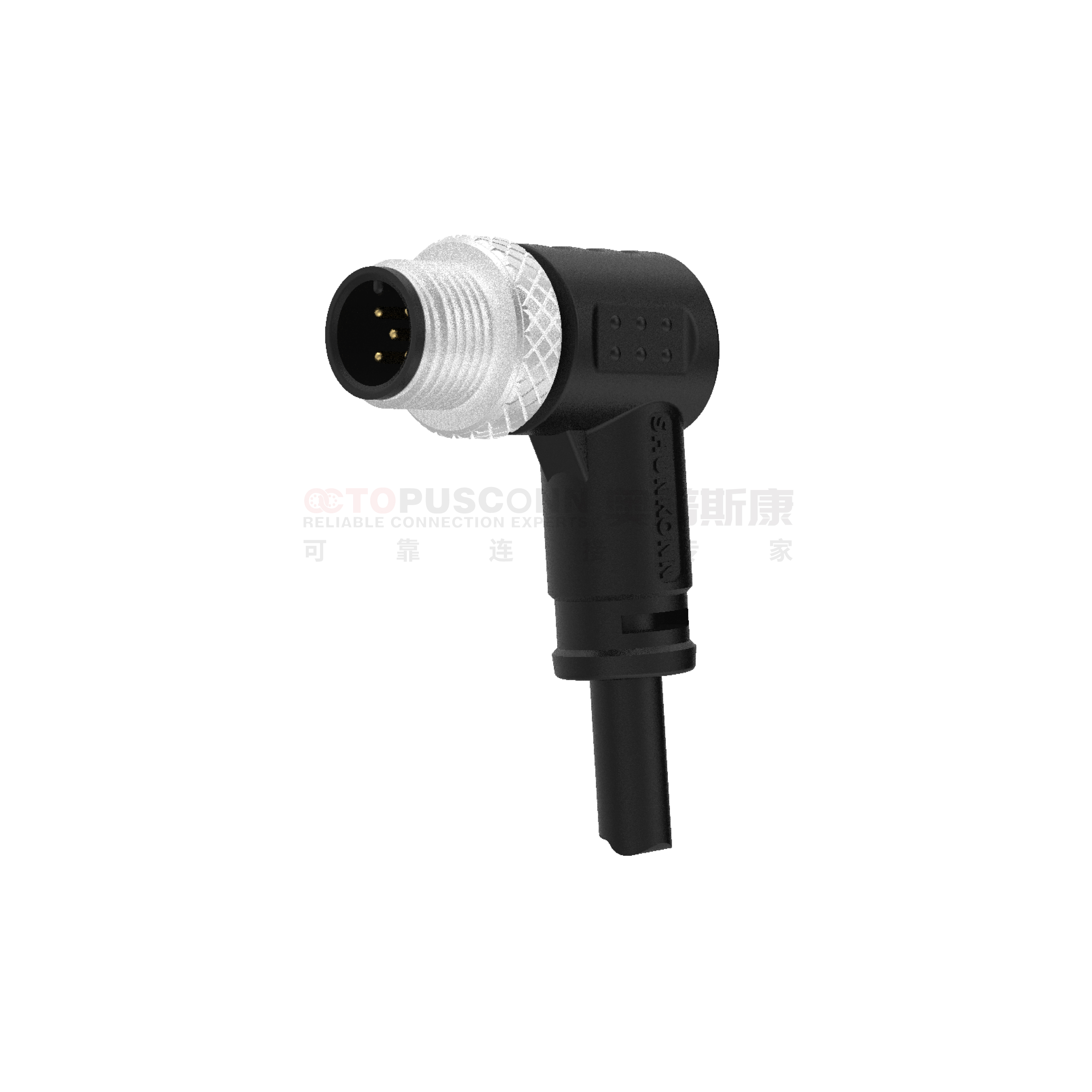 M12系列A编码连接线弯脚90度包胶成型式2-17PIN公头焊线