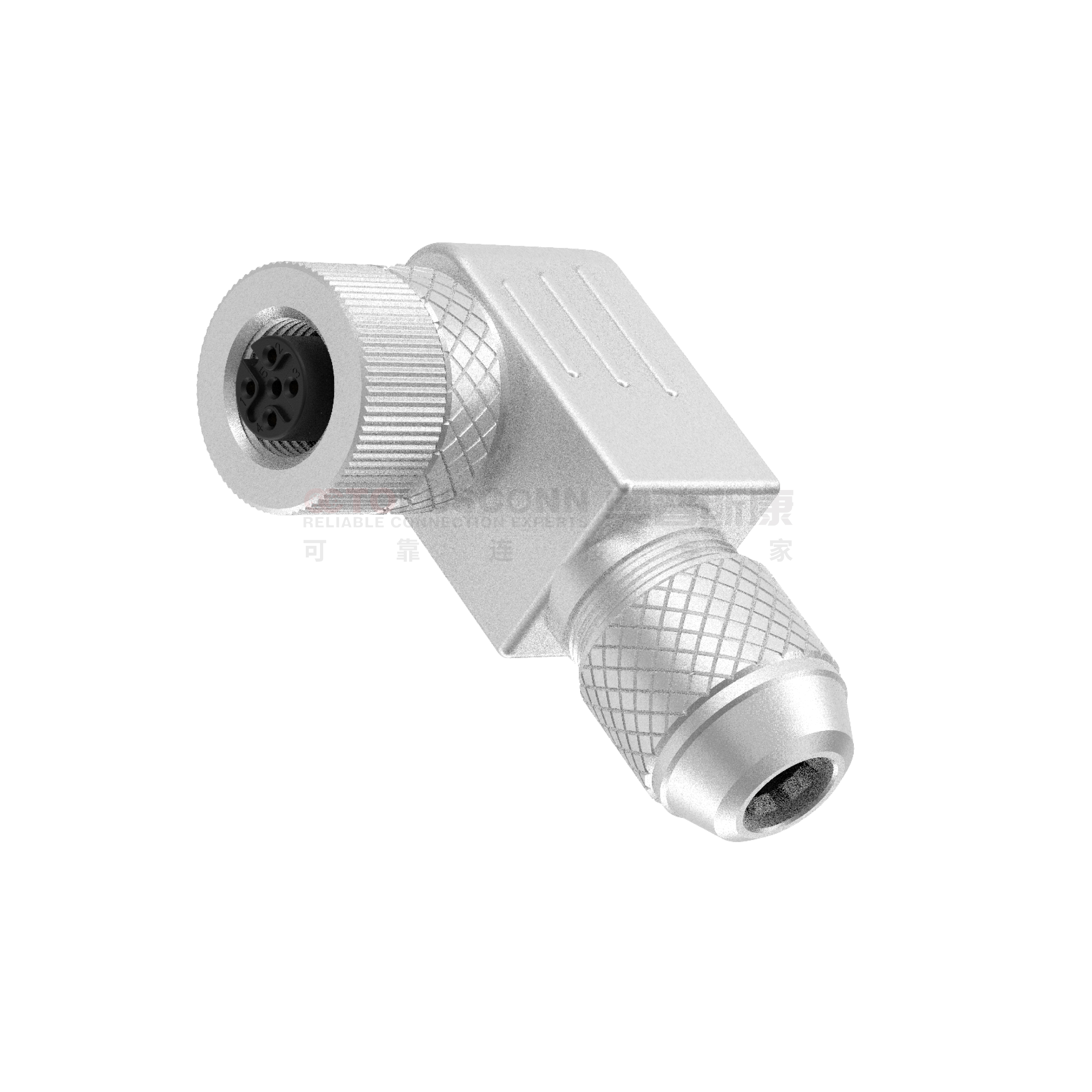 M12系列A编码连接器弯式金属2-8PIN母头螺钉式PG9