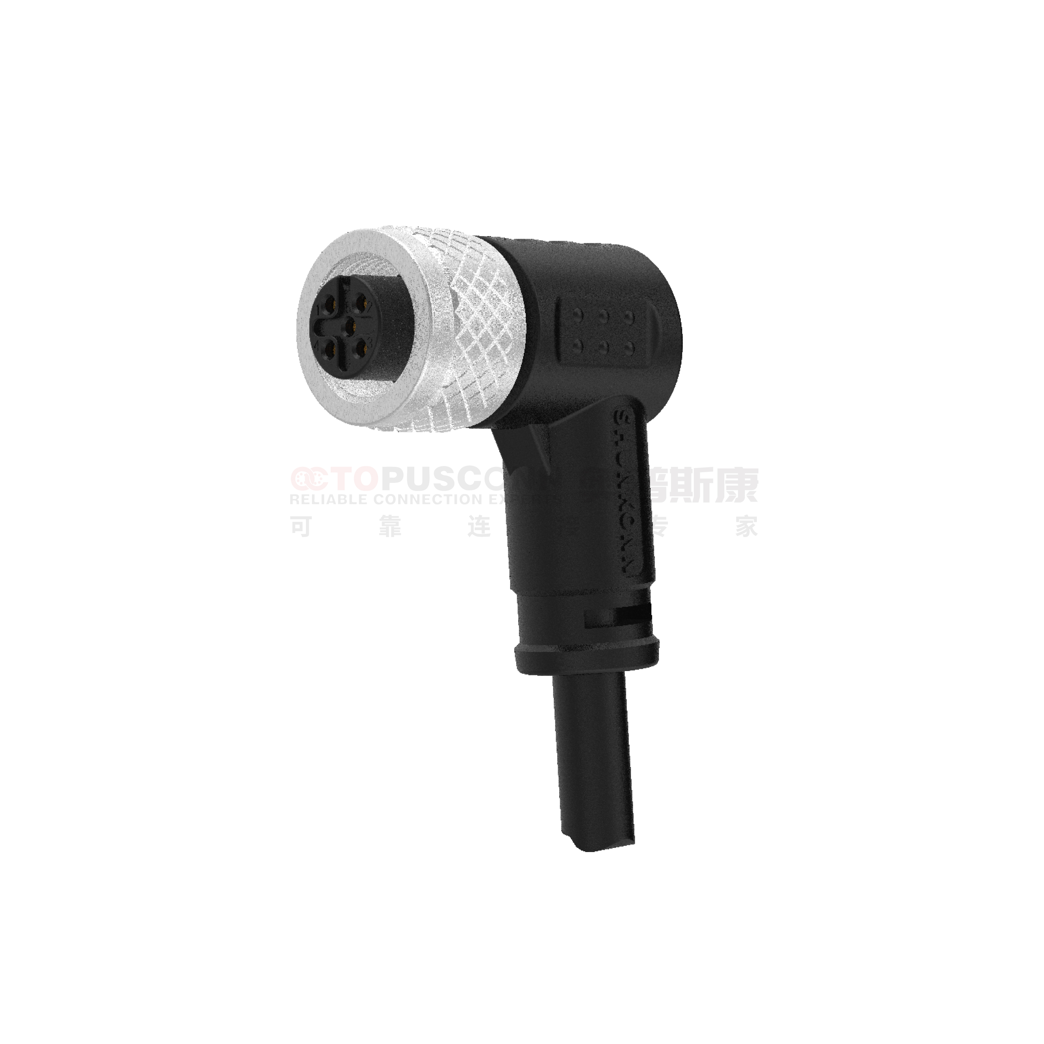 M12系列A编码连接线弯脚90度包胶成型式2-17PIN母头焊线