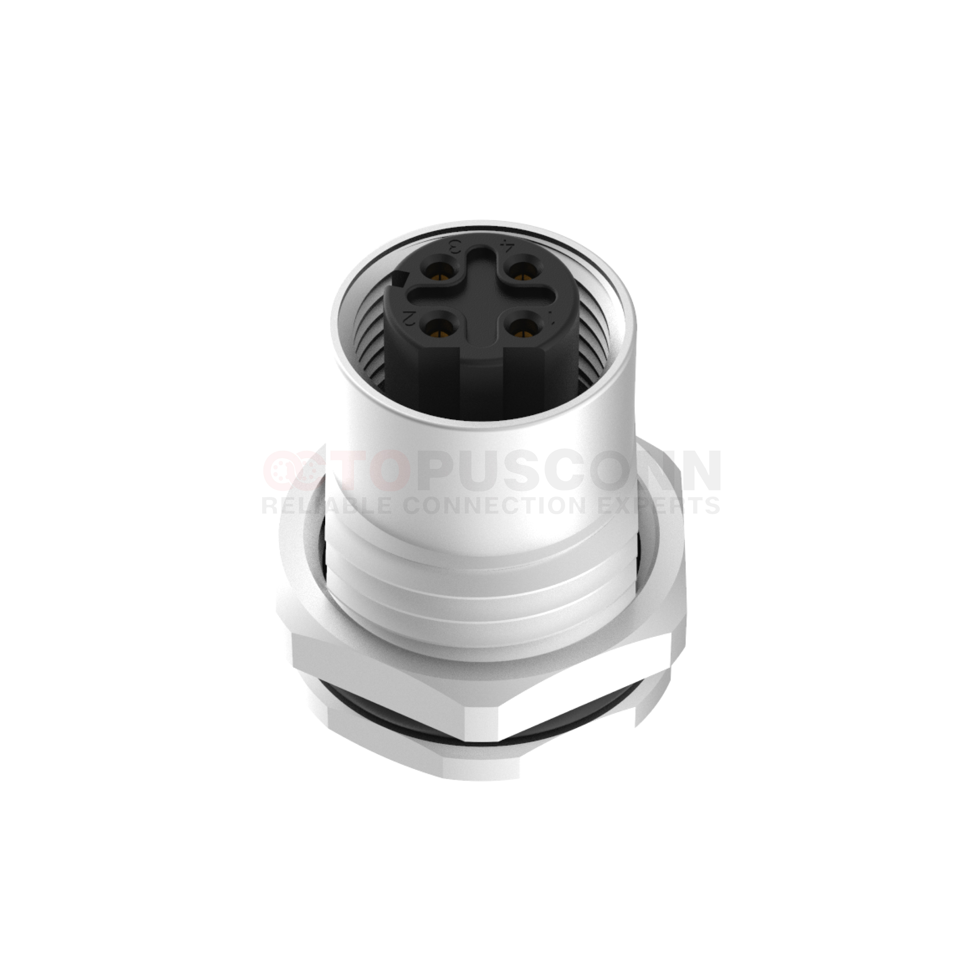 M12 D Coded Connectors Plate Rear Mount 4PIN Female Solder Type M16*1.5 ...