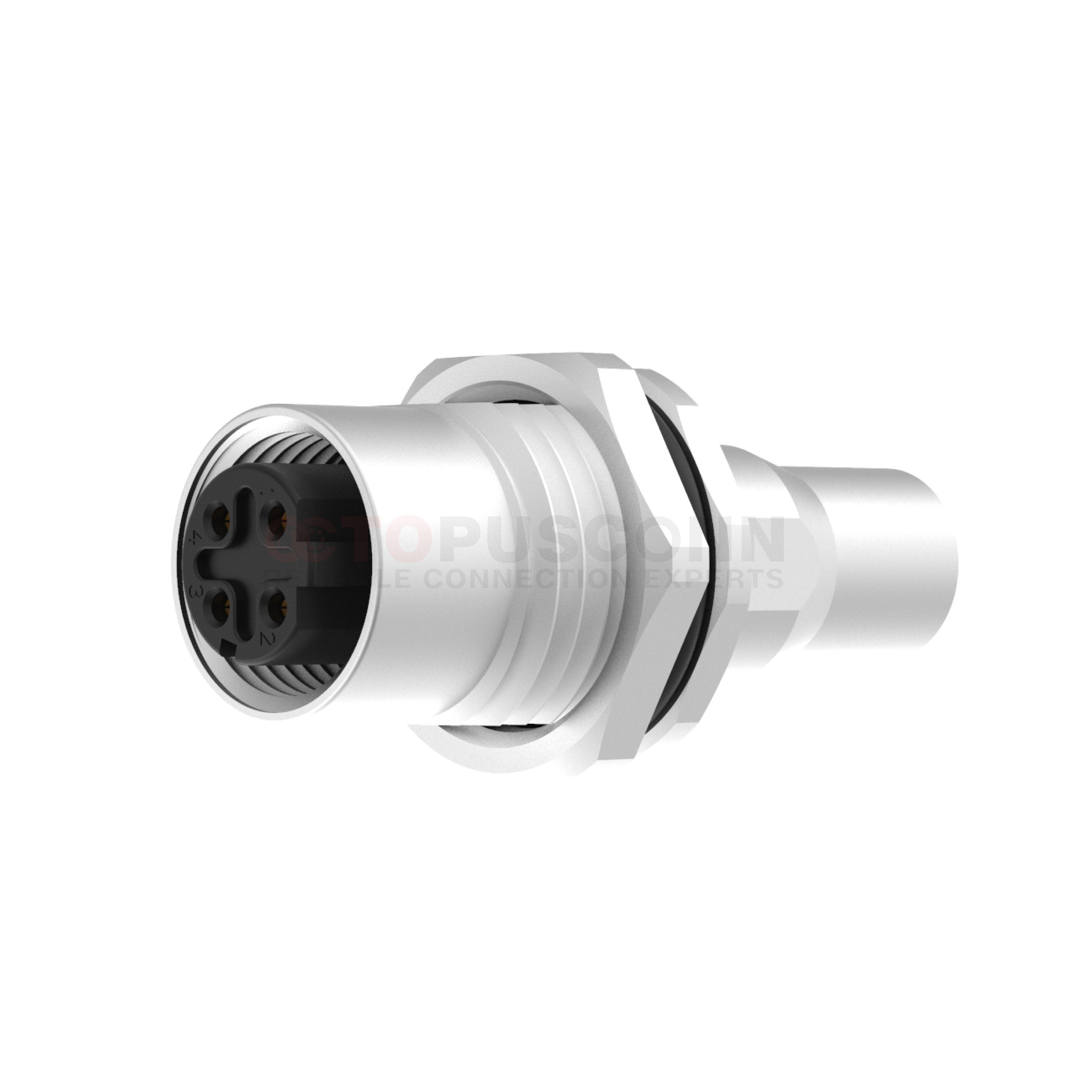 M12 D Coded Connectors Plate Rear Mount 4PIN Female Solder Type M16*1.5 shielded