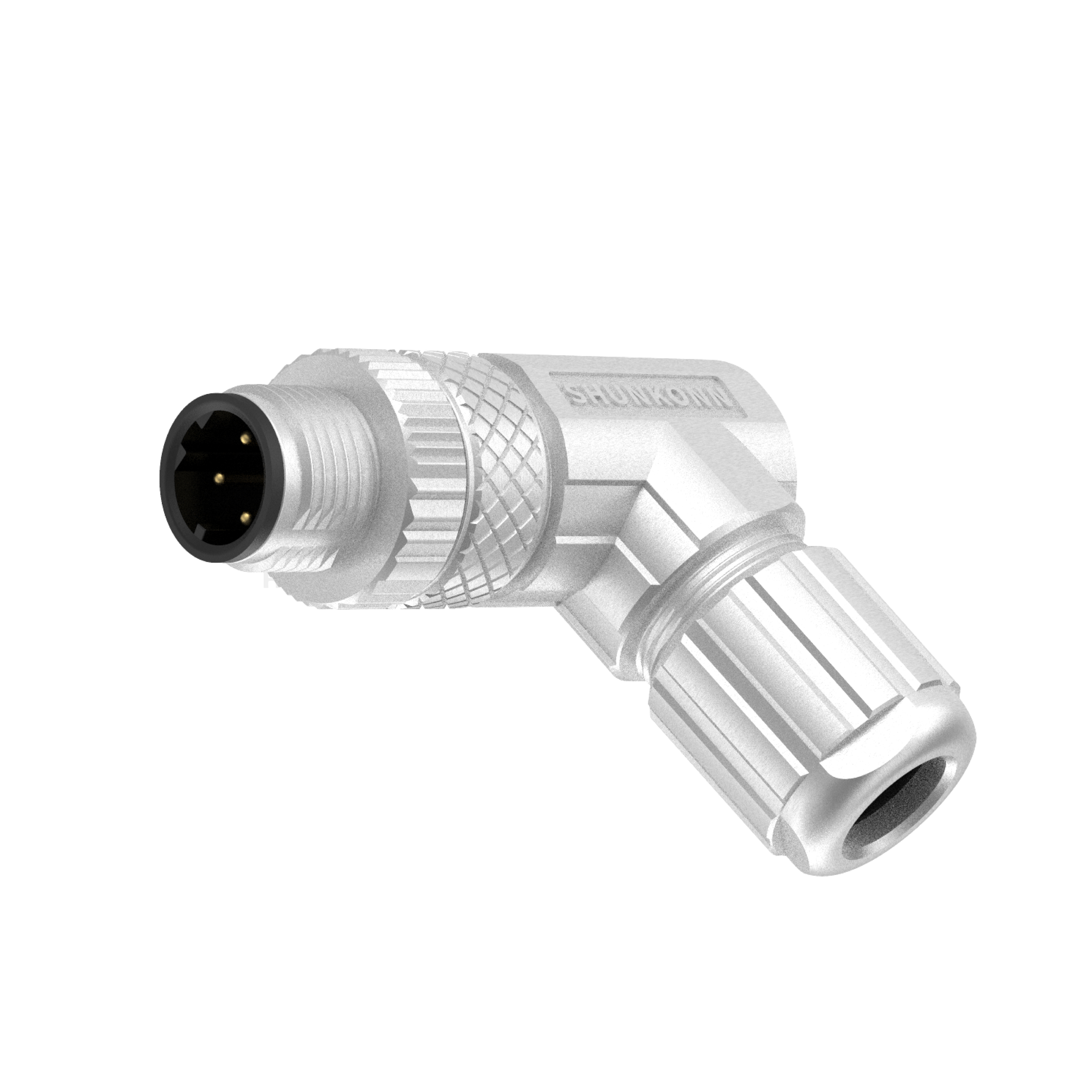 M12 D Coded Connectors Right Angle Metal Assembled 4PIN Male Solder Type 