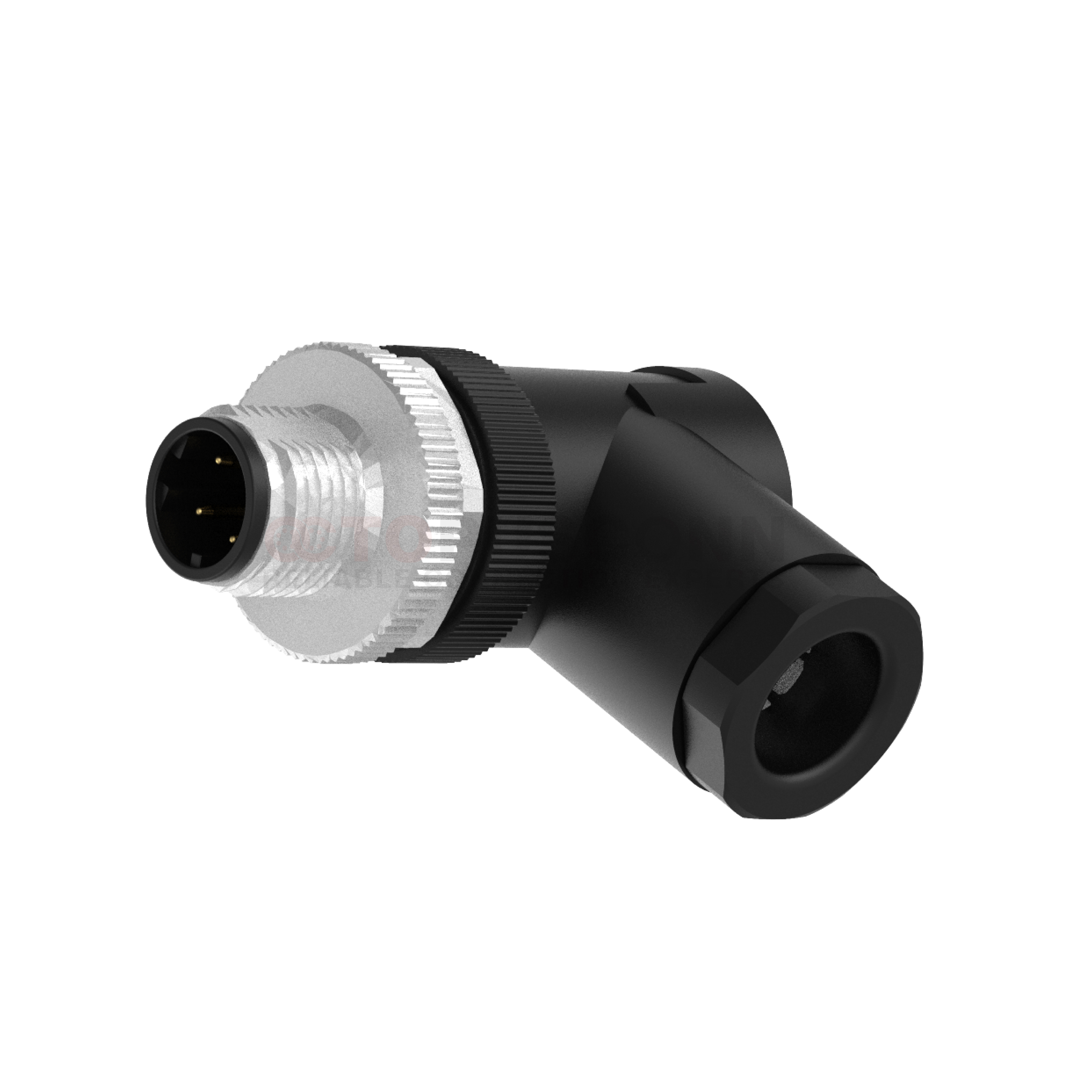 M12D-Coded 90° Angled 4-Pin Male Connector Metal-Plastic Assembled Screw-Locking with PG9 Cable Gland