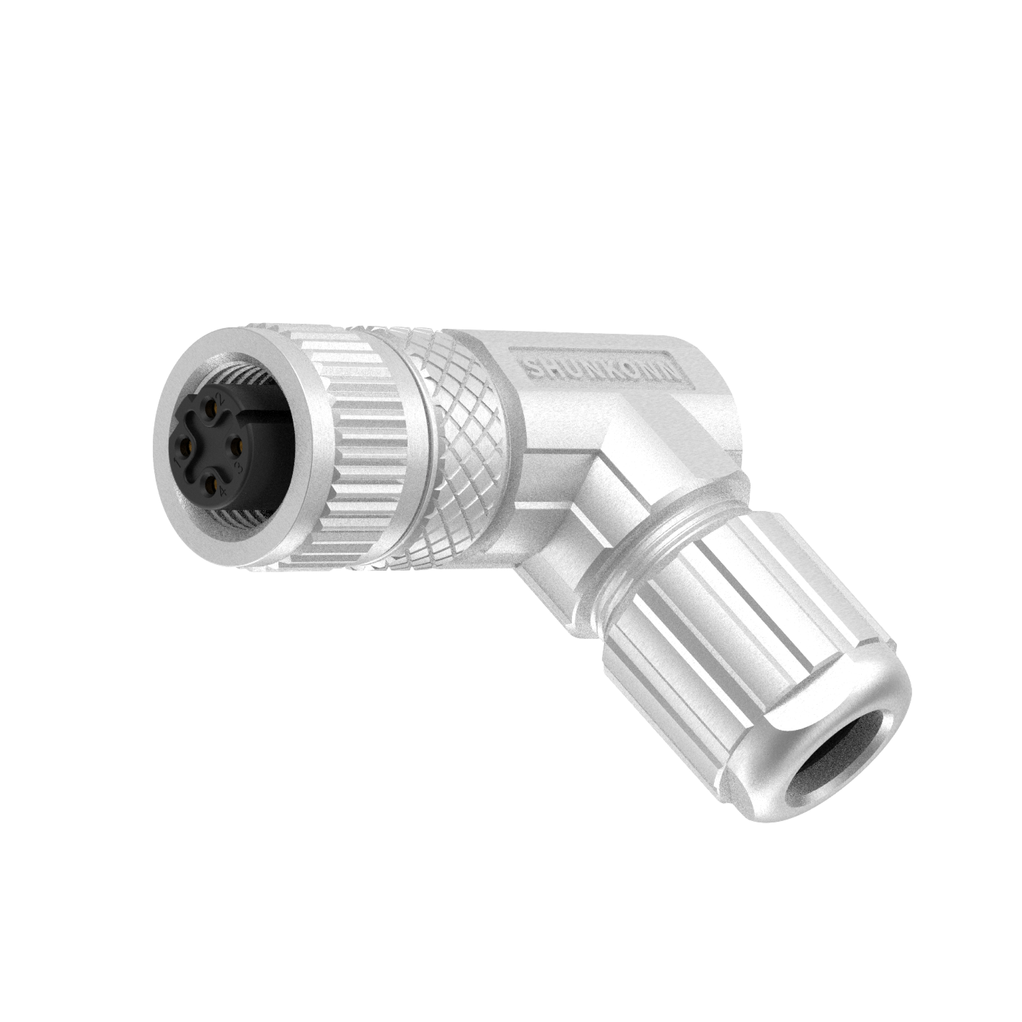 M12 D Coded Connectors Right Angle Metal Assembled 4PIN Female Solder Type 