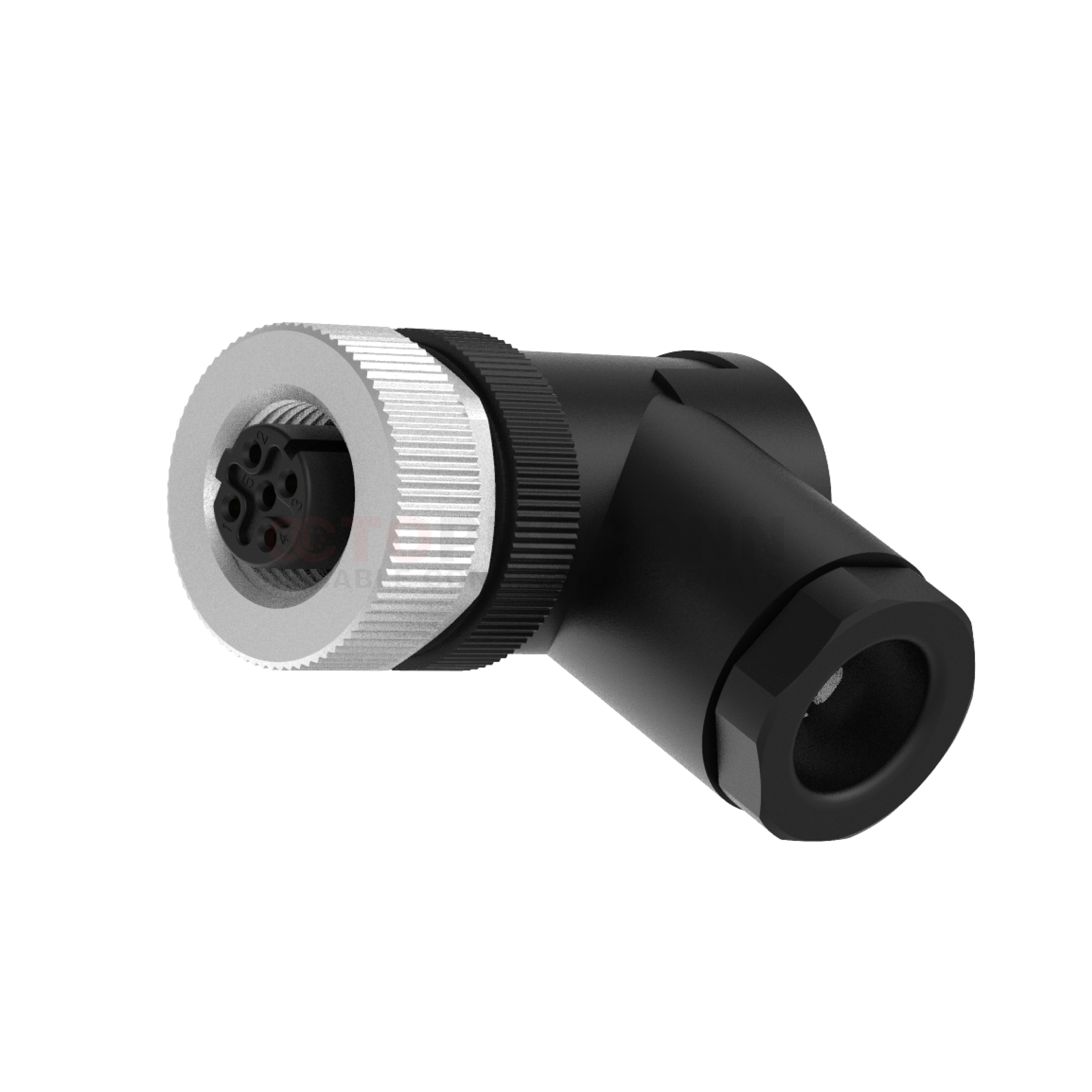 M12D-Coded 90° Angled 4-Pin Female Connector Metal-Plastic Assembled Screw-Locking with PG9 Cable Gland