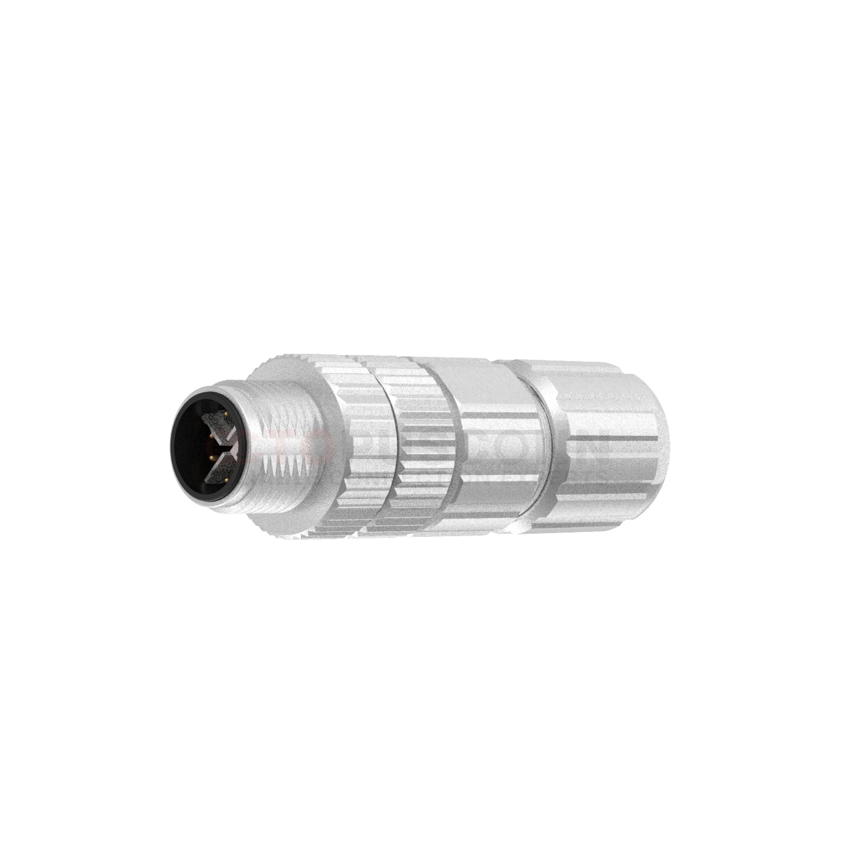 M12 Series X-coded connector assembly type upright 180-degree male socket with metal braid shielding